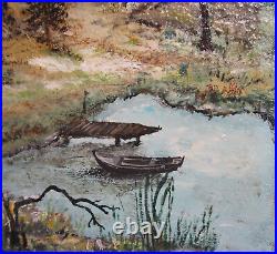 Vintage Impressionist Oil Painting Lake Landscape