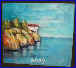 Vintage Impressionist Oil Painting Seascape Seaside House Signed