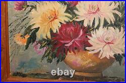 Vintage Impressionist Oil Painting Still Life With Flowers Signed