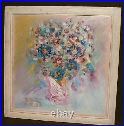 Vintage Impressionist Still Life With Flowers Oil Painting Signed
