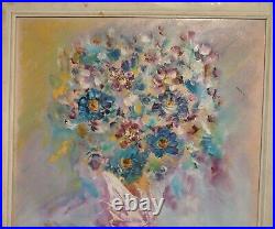 Vintage Impressionist Still Life With Flowers Oil Painting Signed