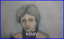 Vintage Impressionist woman portrait oil painting