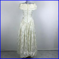 Vintage Jessica McClintock Ivory Floral Dress Wedding Prom Size 4 Off Shoulder S
