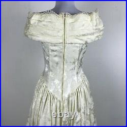 Vintage Jessica McClintock Ivory Floral Dress Wedding Prom Size 4 Off Shoulder S
