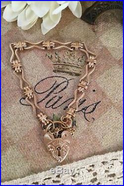 Vintage Jewellery Victorian Gold Chain Bracelet Heart Padlock Antique Jewelry