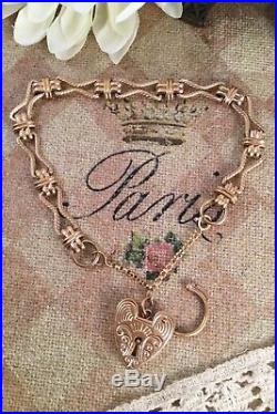 Vintage Jewellery Victorian Gold Chain Bracelet Heart Padlock Antique Jewelry