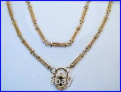 Vintage Jewelry Gold Necklace Chain Antique Padlock Pendant Jewellery 44Cm Long