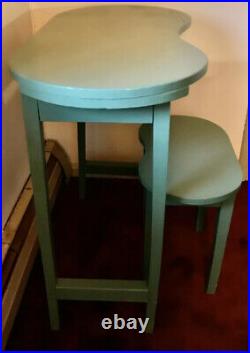 Vintage Kidney Shaped Desk Dressing Table Vanity with Matching Stool & Old Label