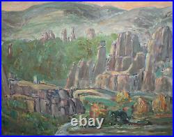 Vintage Landscape Mountain Rocks Oil Painting