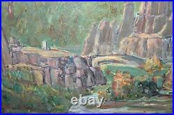 Vintage Landscape Mountain Rocks Oil Painting