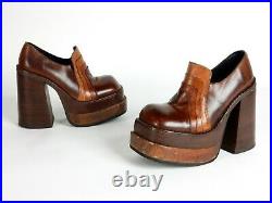 Vintage Leather DISCO party Platform Shoes SONAX sz37