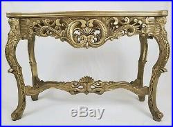 Vintage Louis XVI French Carved Wood Console Hall Table With Marble Top 48 Long