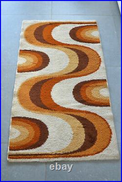 Vintage MCM Space Age Pop Art Psychedelic Panton Carpet Rya Rug Colani Eames Era