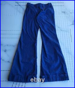 Vintage Maverick Bell Bottom Jeans Size 7 USA Blue 70s Flared Cuffed Western