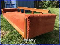 Vintage Mid Century Modern Groovy Floral Sofa Couch Orange Retro 70's Movie Prop
