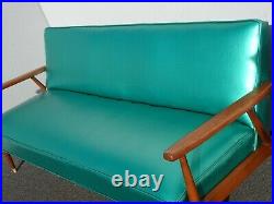 Vintage Mid Century Modern Turquoise Blue Sofa Settee Milo Baughman Style