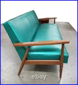 Vintage Mid Century Modern Turquoise Blue Sofa Settee Milo Baughman Style
