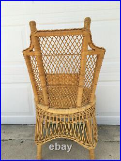 Vintage Mid Century Wicker Rattan Braided Arm Chair