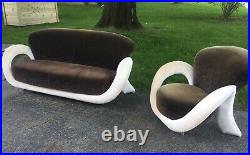 Vintage Modern Postmodern Curved Sculptural Sofa & Chair Weiman Preview Kagan