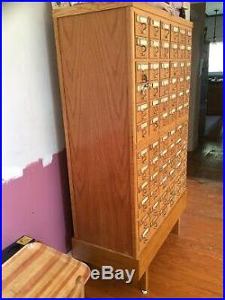 Vintage Oak 72 Drawer Library Card Catalog Cabinet Wood