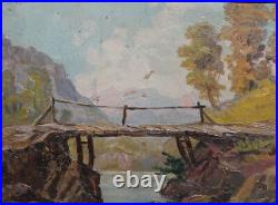 Vintage Oil Painting Impressionist Landscape River Bridge Signed