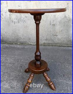 Vintage Old Antique Solid Wood Wooden Lamp End Side Pedestal Table Plant Stand