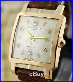Vintage Original Baume Mercier Automatic Large 18k Solid Gold Square Gents Watch