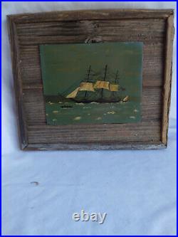 Vintage Original Oil Painting On Board Ship Sailing Seas Maritime Nautical Read