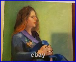 Vintage Original Oil Painting Woman Thinking By Artist Linda Kolar Nice