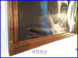 Vintage Painting Cat Siamese Original Black Oil Framed Portrait Modern 18x24