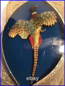 Vintage Pheasant Silver Belt Buckle K1128, Handmade, Inlay Of Pheasant. BEAUTIFUL