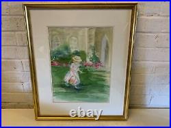 Vintage Possibly Antique Betty Walker Flower Girl Framed Watercolor Painting
