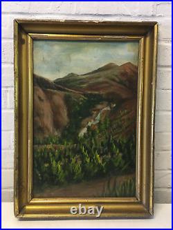 Vintage Possibly Antique Signed CBB Oil on Board Mountain Landscape Painting