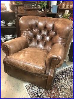 Vintage Ralph Lauren Writer's Chair Tufted in Brown Leather Nailhead Trim