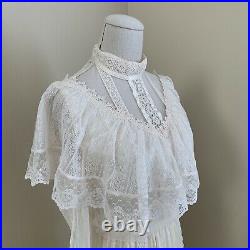 Vintage Rare 70s Gunne Sax Lace Tulle Edwardian Style Dress Ruffle Maxi Wedding