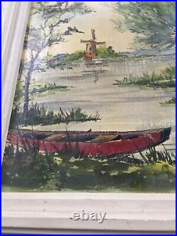 Vintage Rare Netherlands Scenery Oil Painting Unusual Framed Signed By Artist