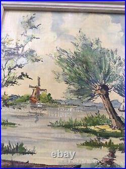 Vintage Rare Netherlands Scenery Oil Painting Unusual Framed Signed By Artist