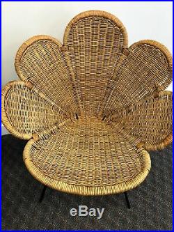 Vintage Rattan Flower Chair Pair mid century modern peacock boho chic wicker 50s