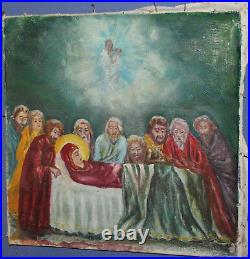 Vintage Religious Oil Painting Death Of Virgin Mary