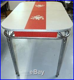 Vintage Retro 1950's Red and White Chrome Formica Table No Middle Leaf