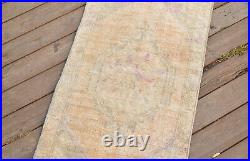 Vintage Rug 18''x41'' Small Rug Doormat Hand Knotted Muted Wool Rug 48x105cm