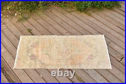 Vintage Rug 18''x41'' Small Rug Doormat Hand Knotted Muted Wool Rug 48x105cm
