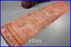 Vintage Rug, Organic Rug, Rugs For Kitchen, 2.4x11.1 ft Pink Rug, 8598