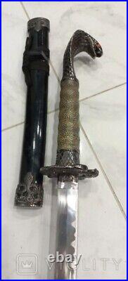 Vintage Samurai Sword Snake Head Handle Sheath Fixed Knife Rate 20th