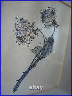 Vintage Semi Antique Watercolor Painting of a Rose
