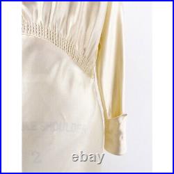 Vintage Silk Liquid Satin Edwardian Wedding Gown Lace Ruching Covered Buttons S