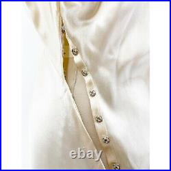 Vintage Silk Liquid Satin Edwardian Wedding Gown Lace Ruching Covered Buttons S