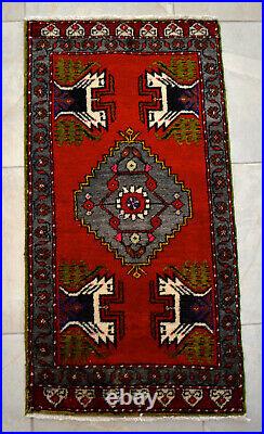 Vintage Small Area Rug Hand Knotted Mat Turkish Oushak Rugs Yastik 1'8 x 3'3