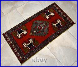 Vintage Small Area Rug Hand Knotted Mat Turkish Oushak Rugs Yastik 1'8 x 3'3