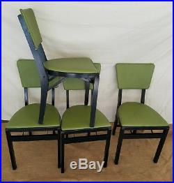 Vintage Stakmore Folding Table & 4 Chairs! Mid Century Modern LIME GREEN & BLACK